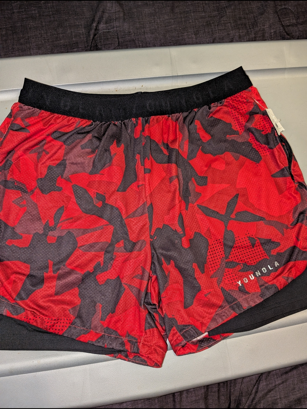 YoungLA Red and Black Camo Athletic Shorts